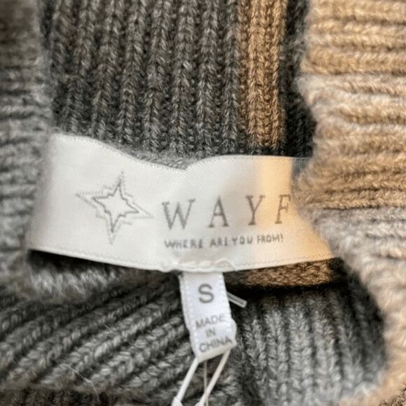 WAYF Lola Puff Sleeve Sweater Dress Gray Knit Mini Mock Neck Pull-Over S - Picture 10 of 12